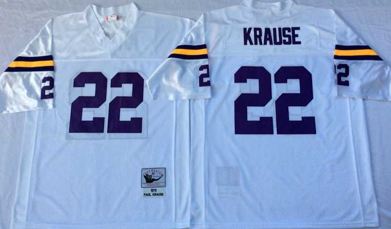 Vikings 22 Paul Krause White M&N Throwback Jersey